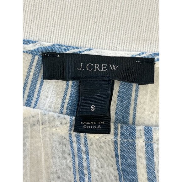 J.Crew  Blue White Striped Linen Cotton Top Womens S Gold Embroidery Boxy - Picture 6 of 12
